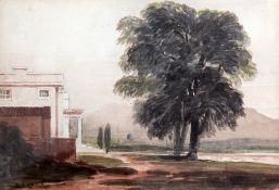 David Cox Senior (1783-1859)watercolour,'On the Wye near Ross',Wren Gallery Exhibition label verso,