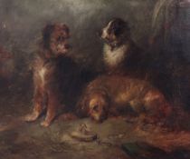 George Armfield (fl.1840-1875)oil on canvas,Interior with three dogs,indistinctly signed and dated,