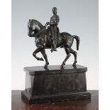 After Donnatello. A patinated bronze model of Gattamelata, figure on horseback, on rectangular