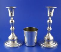 A late 19th/early 20th century French silver beaker and a pair of American sterling silver