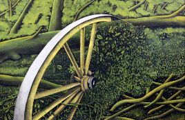 § James Lloyd (1905-1974)gouache,Fallen trees and broken cart wheel,signed,14 x 21in.