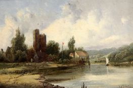 Alfred Henry Vickers (1853-1907)oil on canvas,River landscape with cottages beside a castle,signed,8
