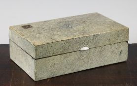 An Art Deco rectangular shagreen box, the lid mounted with the monogram FWF, 7.75in.