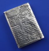 A Victorian novelty silver vesta case by Sampson Mordan & Co, engraved with monogram and panel