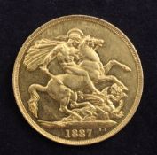A Victoria 1887 gold two pounds, near EF