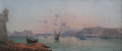 Luigi Maria Galea (1847-1917)pair of oils on board,Views of Valetta Harbour, Malta,signed,5.75 x