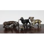 A small cold painted bronze model of a Bulldog, together with five other cold painted bronze dogs,