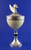 A 20th century Italian silver plate mounted ostrich egg by Fausto? Benazzi, Firenze, modelled as a