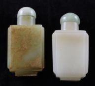 Two Chinese jade rectangular snuff bottles, 1800-1900, the first of white jade with pale brown