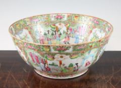 A Chinese Canton-decoration famille rose punch bowl, mid 19th century, typically painted with panels