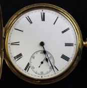 A George V 18ct gold half hunter keyless lever pocket watch by James Hoddell & Co, London, with blue