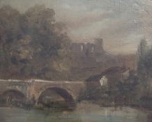 Circle of John Constable (1776-1837)oil on canvas,Old castle near ...Derbyshire,8.5 x 10.5in.