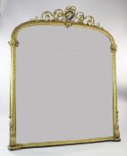 A Victorian giltwood and gesso overmantel mirror, with pierced acanthus scroll crest centred with