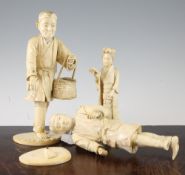 Three Japanese bone and ivory sectional figures, early 20th century, the two larger of farmers and