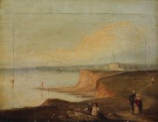 Early 19th century English Schooloil on canvas,Figures along the coast, Brighton beyond,11 x