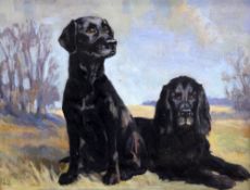 James Bateman (1893-1959)oil on canvas board,Portraits of a black Labrador and another hound,