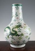 A large Chinese enamelled porcelain 'dragon' bottle vase, Jiaqing mark but later, enamelled with two