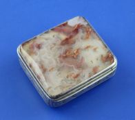 An early Victorian silver and agate mounted vinaigrette by Nathaniel Mills, of square form, with