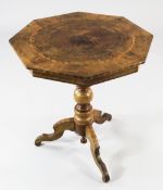 A late 19th century Maltese parquetry inlaid walnut occasional table, the octagonal top centred with