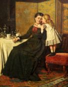George Goodwin Kilburne (1839-1924)oil on canvas,Interior with mother and daughter at the