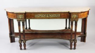 A Louis XVI style thuya and kingwood ormolu mounted console-desserté, with inverted breakfront and