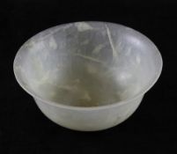 A Chinese bowenite bowl, of flowering form, on a circular foot rim, bearing a Qianlong seal mark,