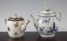 A Caughley 'Dresden Flowers' pattern teapot and cover, c.1790, and a Worcester 'Waiting Chinaman'