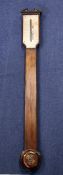 A George III mahogany stick barometer, the silvered scale signed A. Pastorelli, Cross Street, Hatton