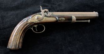 A 19th century percussion cap pistol, with octagonal barrel, walnut half stock and fluted grip,