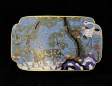 A Chinese cloisonne enamel belt buckle, late 18th / early 19th century, decorated with a crane and a