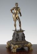 A late 19th century French patinated bronze and ormolu figure of a French military officer, on an