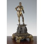 A late 19th century French patinated bronze and ormolu figure of a French military officer, on an