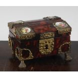 A late 19th century rectangular tortoiseshell table casket, with gilt brass mounts and oval