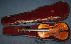 A 19th century Continental violin, the back marked Vuillaume à Paris, together with a similarly