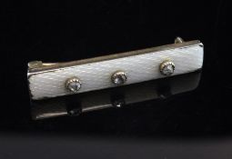 A late 19th/early 20th century 56 zolotnik gold, pale blue guilloche enamel and rose cut diamond bar
