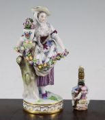 Two Meissen figural scent bottles, late 19th century, the larger example modelled as lady with an