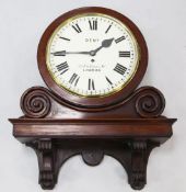 A Victorian mahogany wall timepiece, with circular Roman dial signed Dent, 33 Cockspur Street,