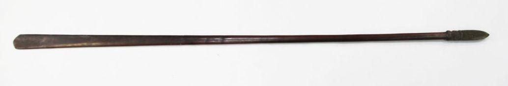 A Maori hardwood taiaha long club fighting staff, with stone carved upoko, 70.75in.