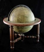 A Victorian Malbys terrestrial table globe, published 1893, with colour printed gauze and label