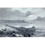 English Schoolpencil heightened with white,Figures in an extensive landscape,6.75 x 10in.