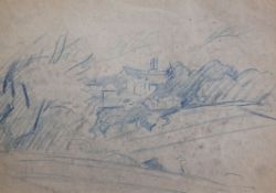 Jean Marchand (1883-1940)6 drawings, mixed media,Landscape in blue crayon, study of a tree and other