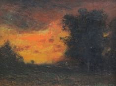 Franklin DeHaven (1856-1934)oil on wooden panel,Sunset,signed,12 x 16in.