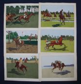 After Charles Ancelin (1863-1940)set of 9 (of 10)Horse racing pochoir prints, published by Galeria