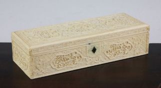 A Chinese export ivory rectangular box, second quarter 19th century, the cover and side panels