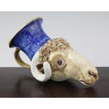 A unusual pearlware Ram's head rhyton, early 19th century, modelled after an Ancient Greek rhyton