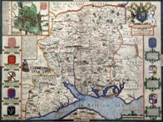 John Speedcoloured engraving,Map of Hantshire, Described and Devided,15 x 20.25in.
