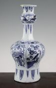 A Delft blue and white bottle vase, c.1700, in imitation of a Chinese transitional period vase,