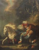 19th century English Schooloil on canvas,Tam O' Shanter,48 x 38in., unframed