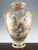 A large Japanese Satsuma pottery ovoid vase and stand, by Kinkozan, late 19th century, painted to