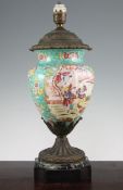 A Chinese famille rose vase, with European brass lamp fittings, late 19th / early 20th century,